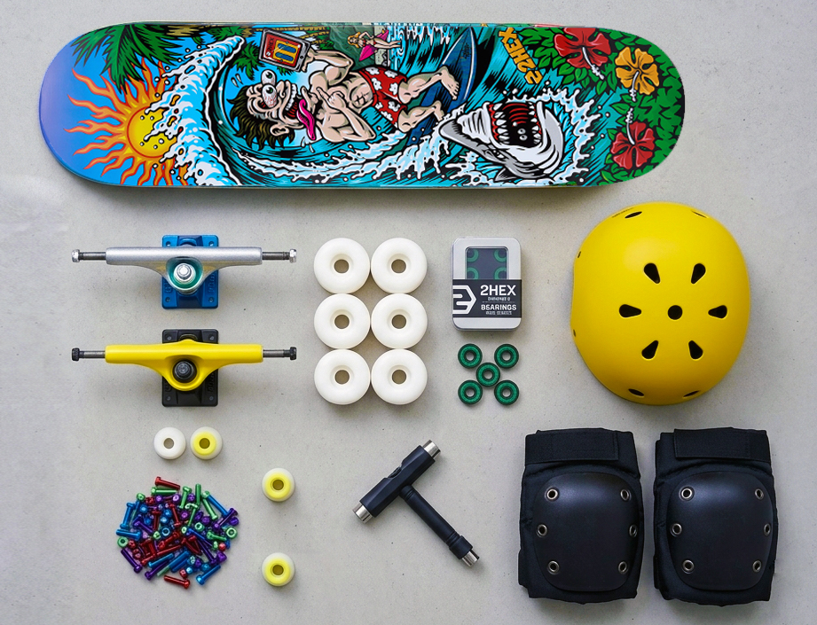 2HEX full skateboard product range alternative to PSStix, custom decks trucks wheels helmets and packaging from one manufacturer