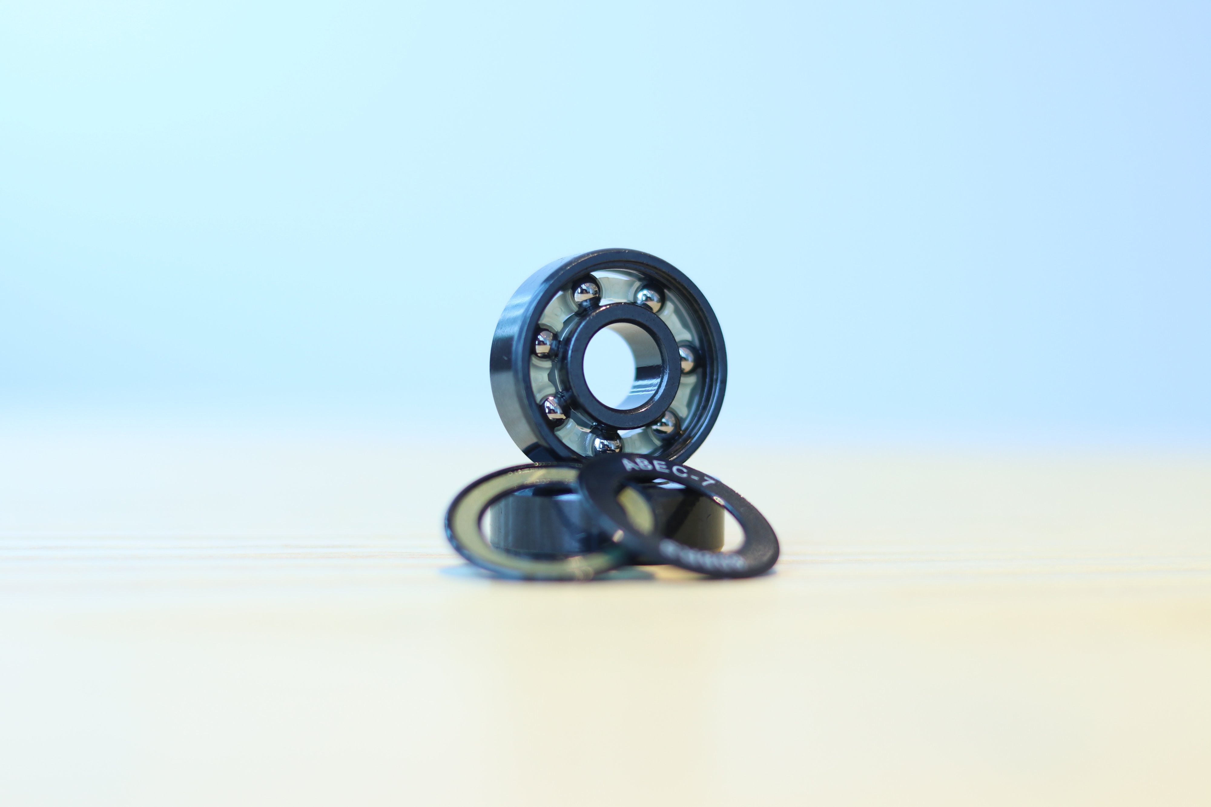 2hex skateboard bearings with open shield silver balls and white retainer front