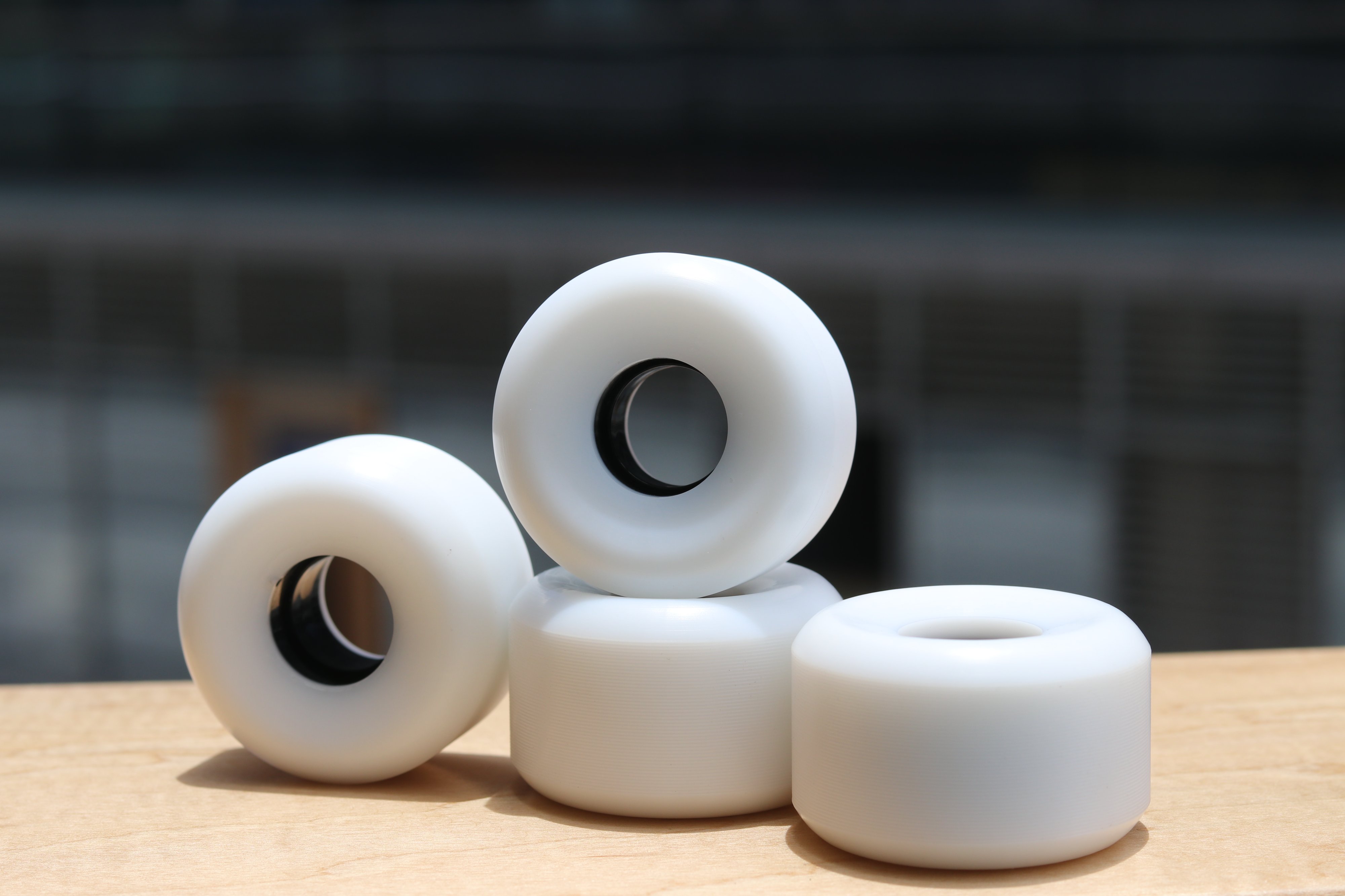 white wheels with black core sample photo in sunlight