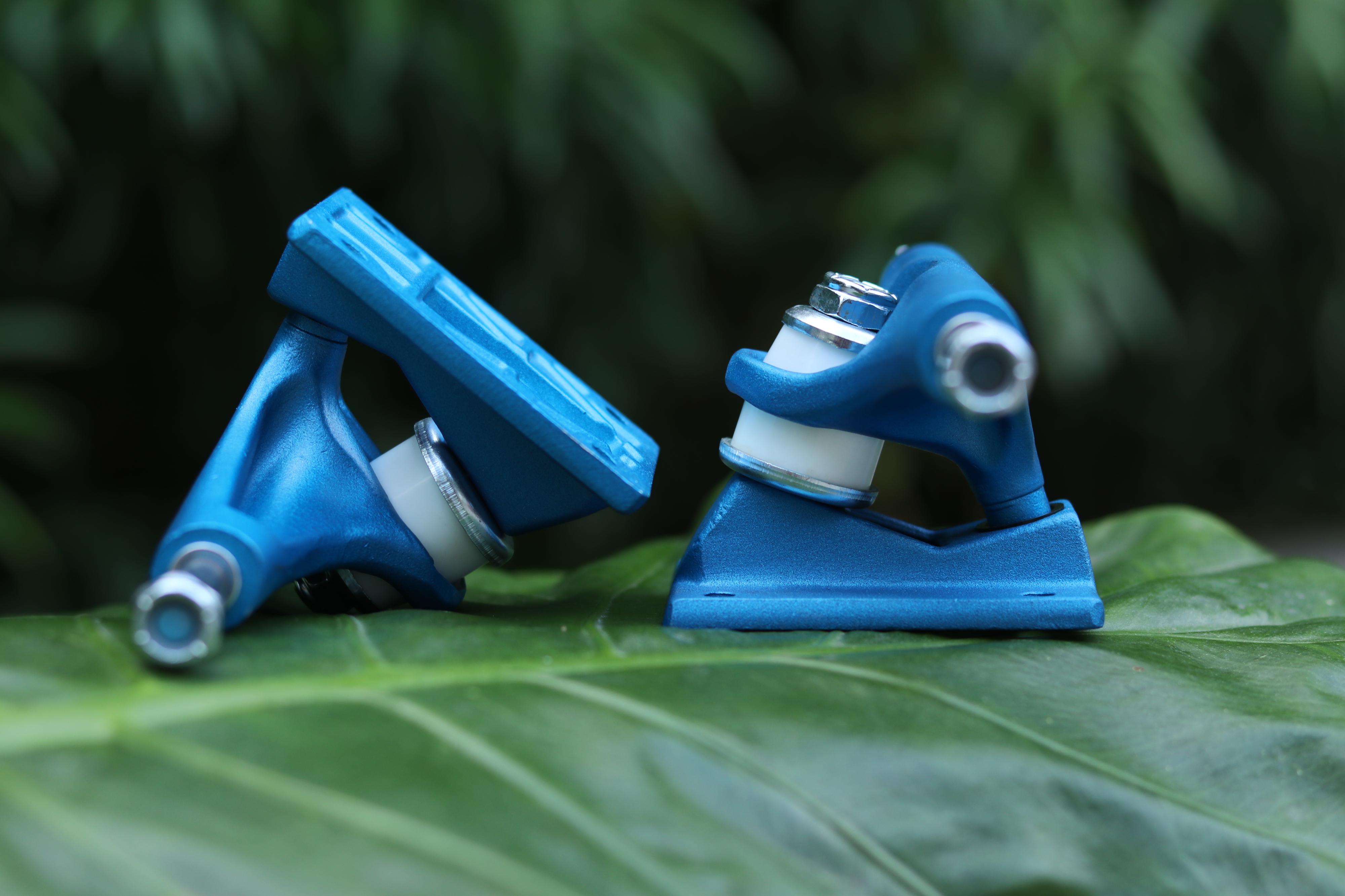 2hex blue skateboard trucks samples close up