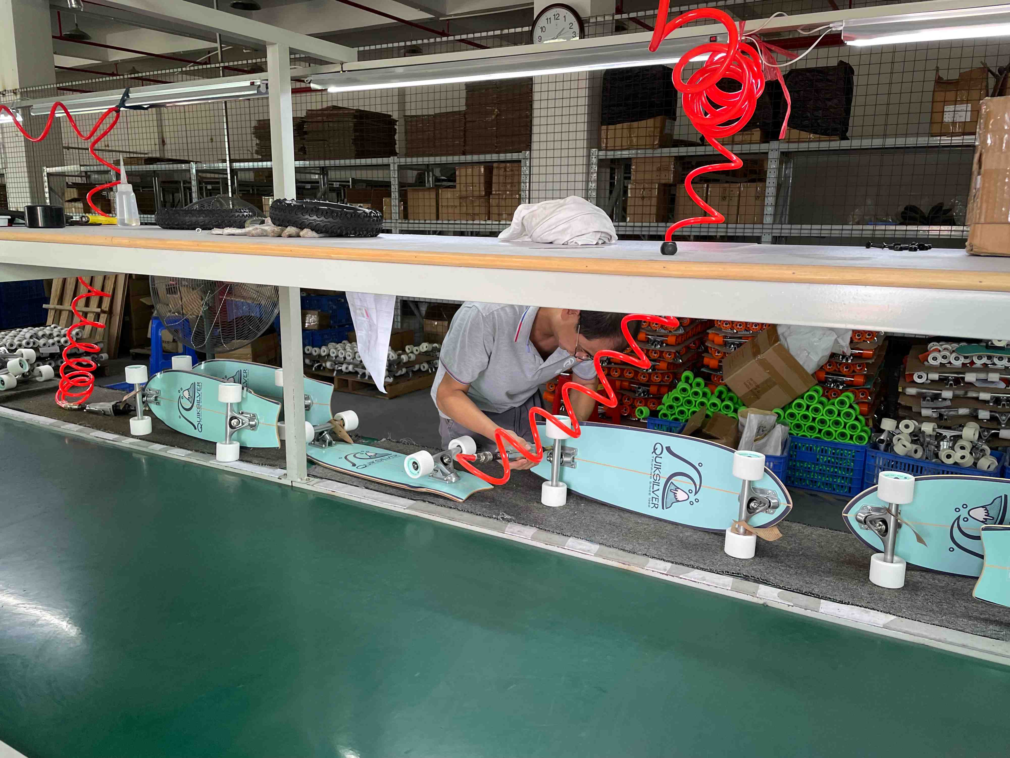 2hex production line assembling skateboard decks
