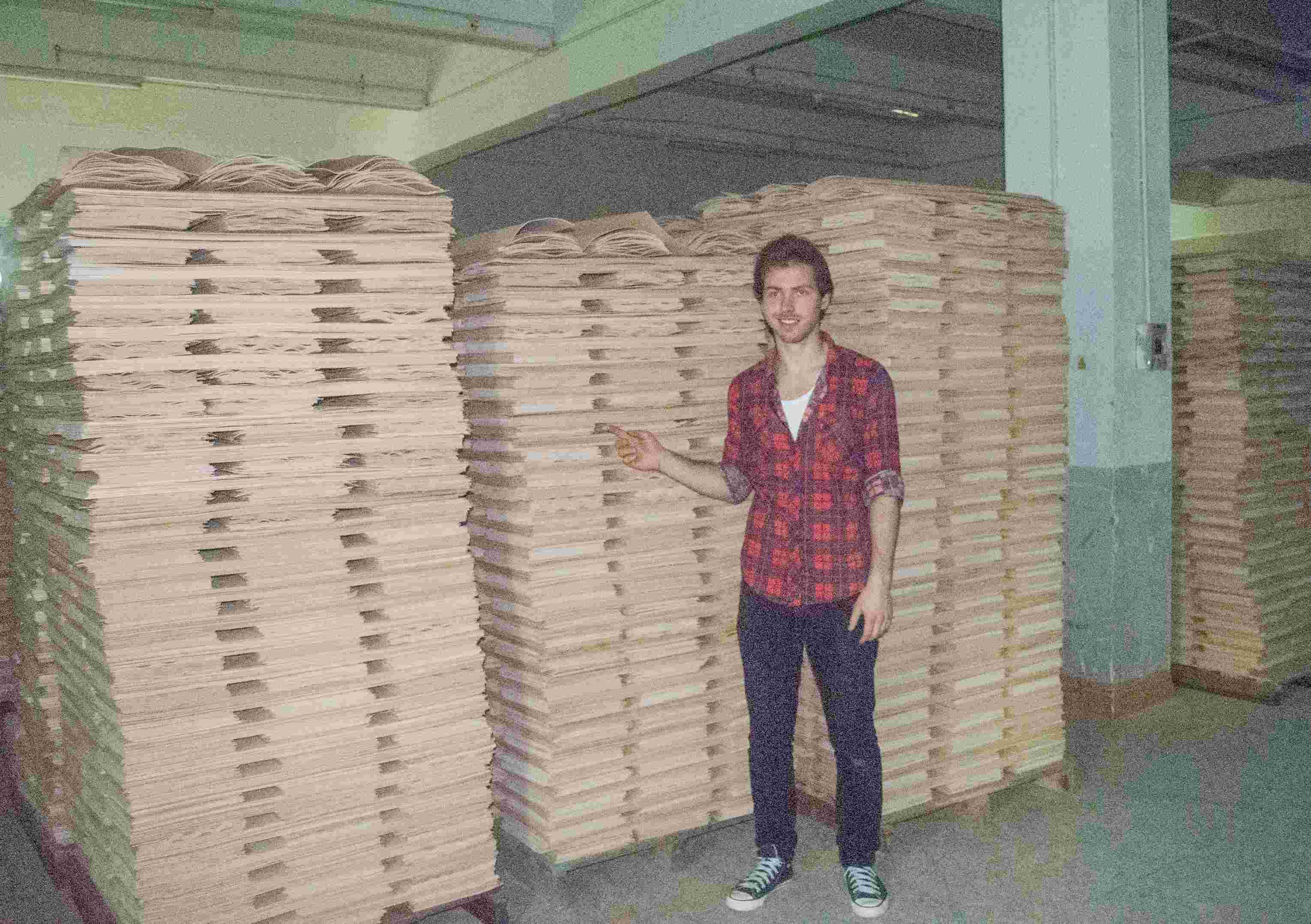 early days of 2hex with a big stack of skateboard veneers