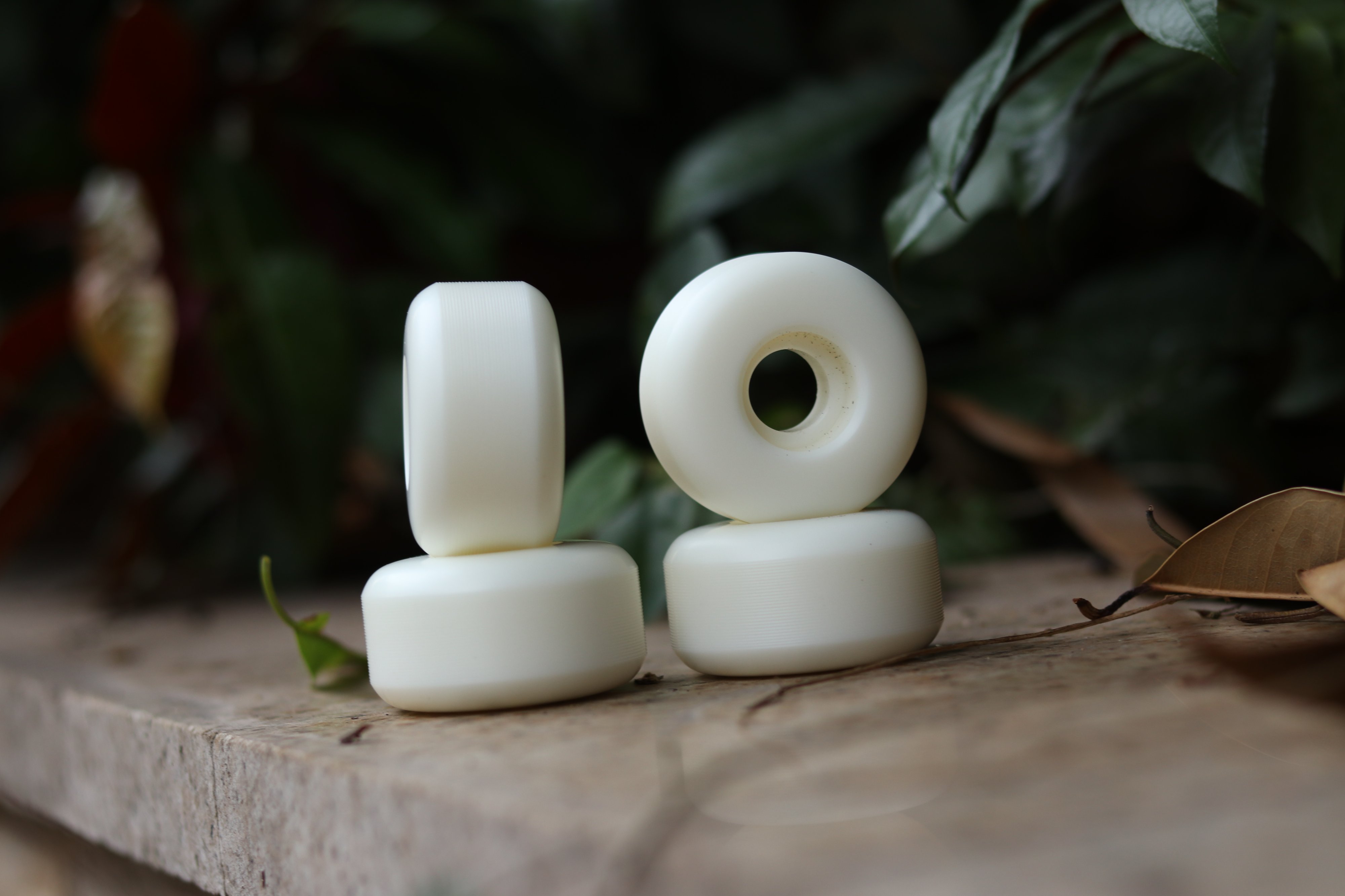 white sample wheels outside