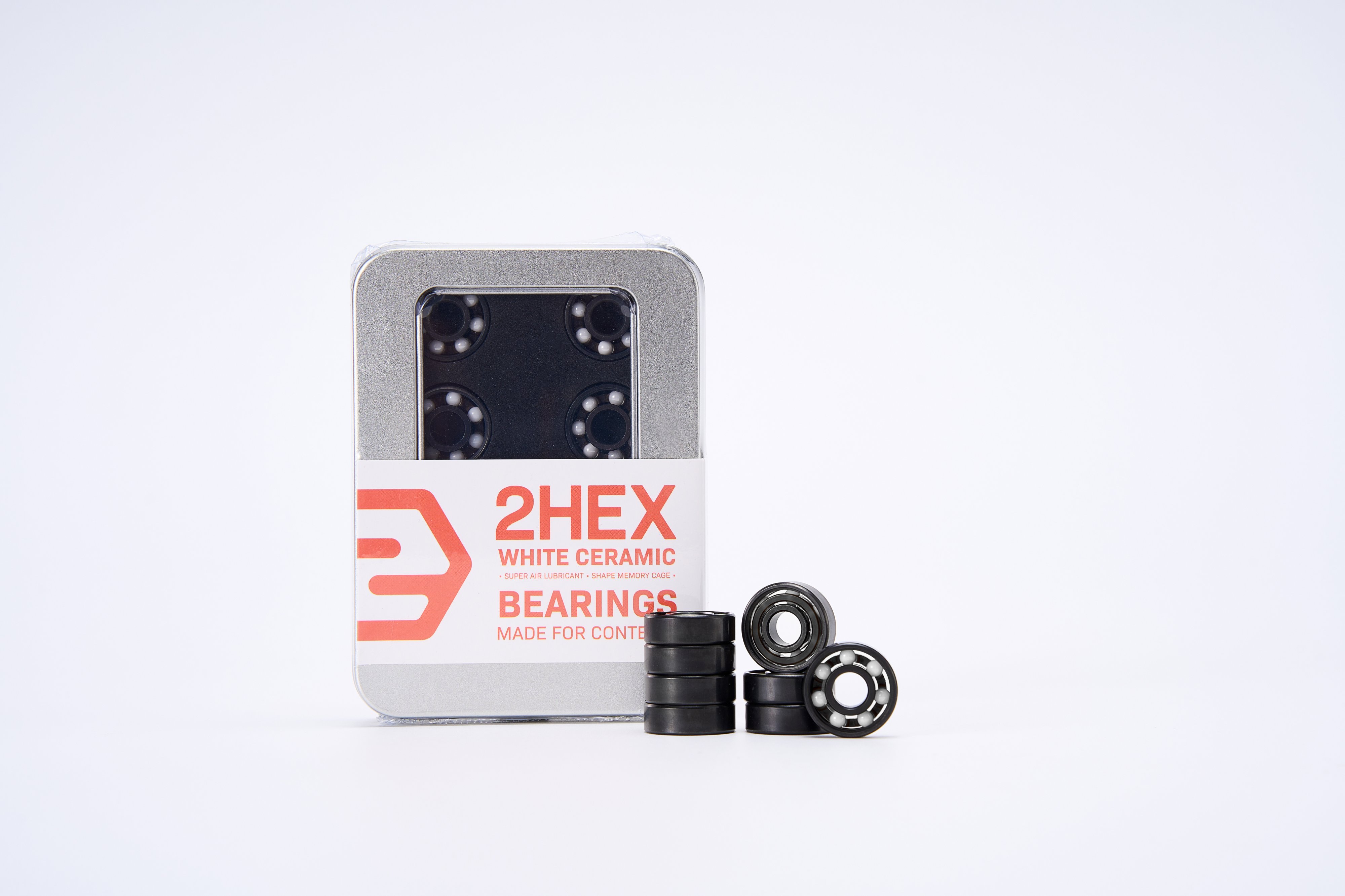 white 2hex skateboard bearing ceramic samples in custom packaging