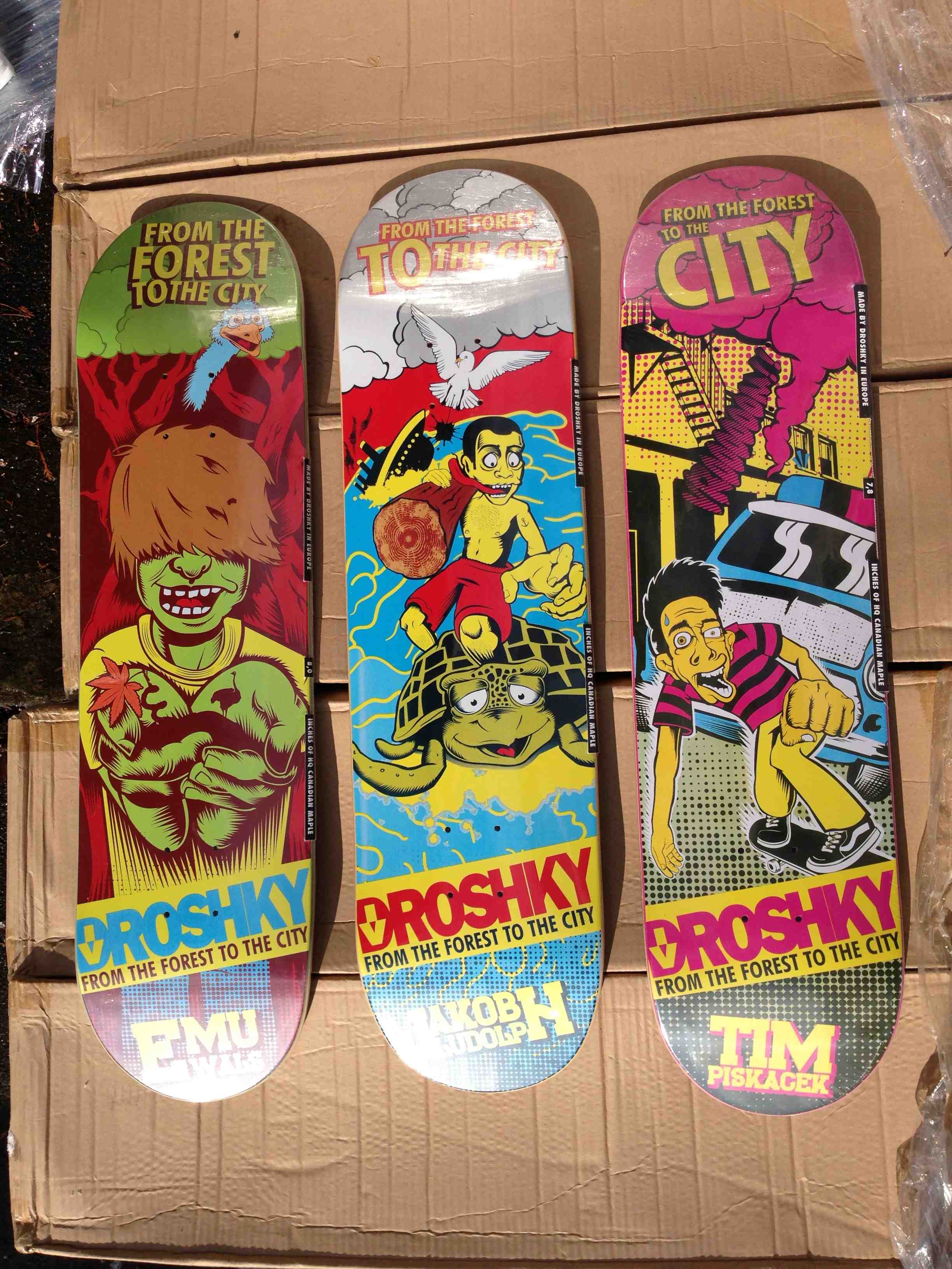 3 droshky skateboard deck designs