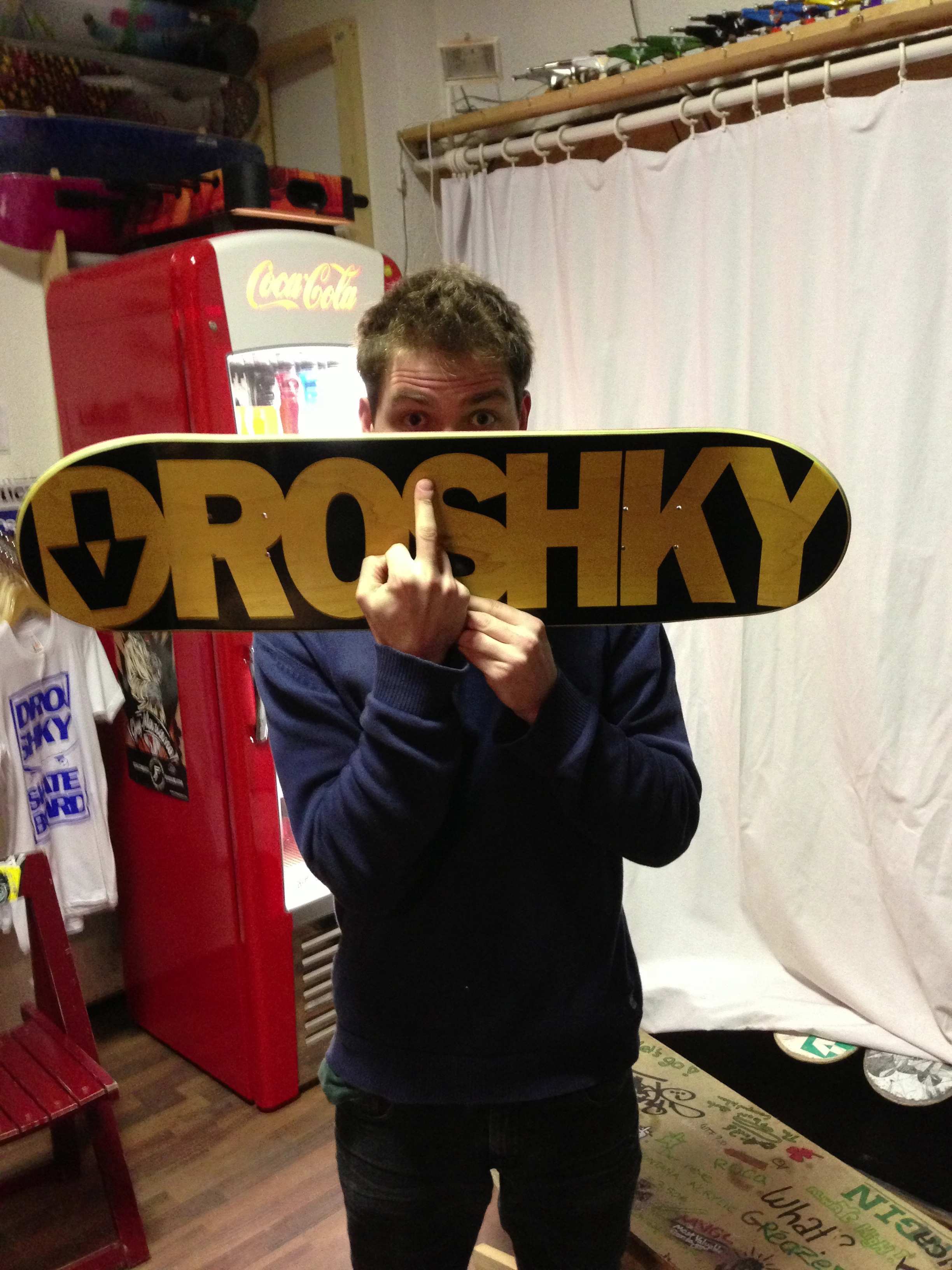 droshky skateboard deck middle finger