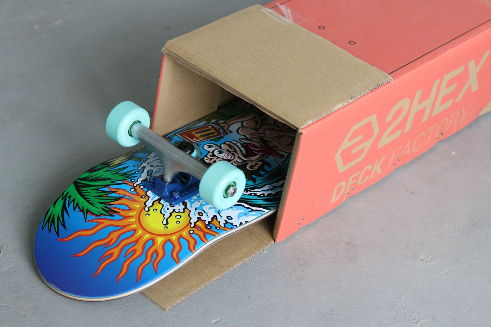 fully assembled 2hex complete skateboard decks packaging