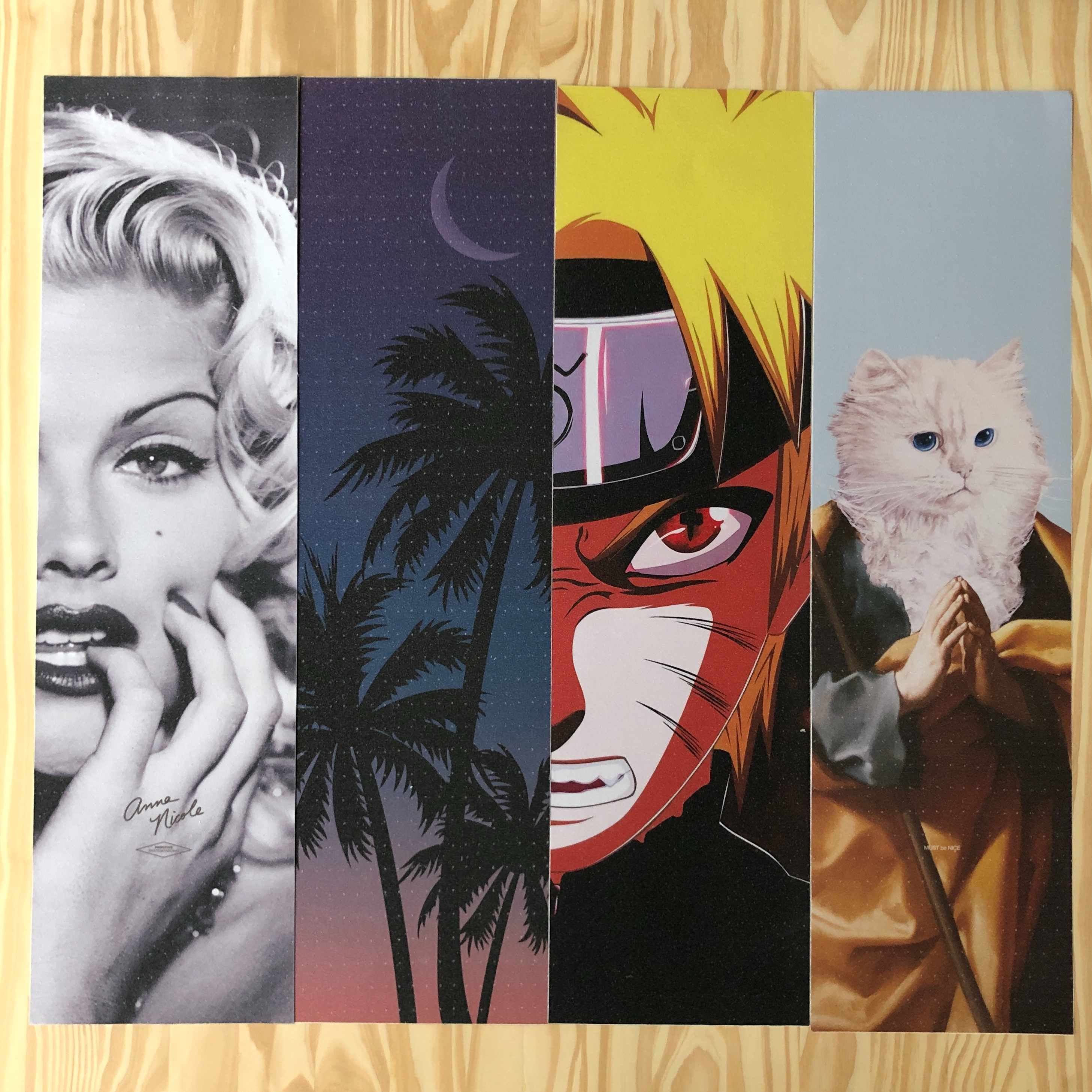 4 full print skateboard griptape samples from skateboard manufacturing factory