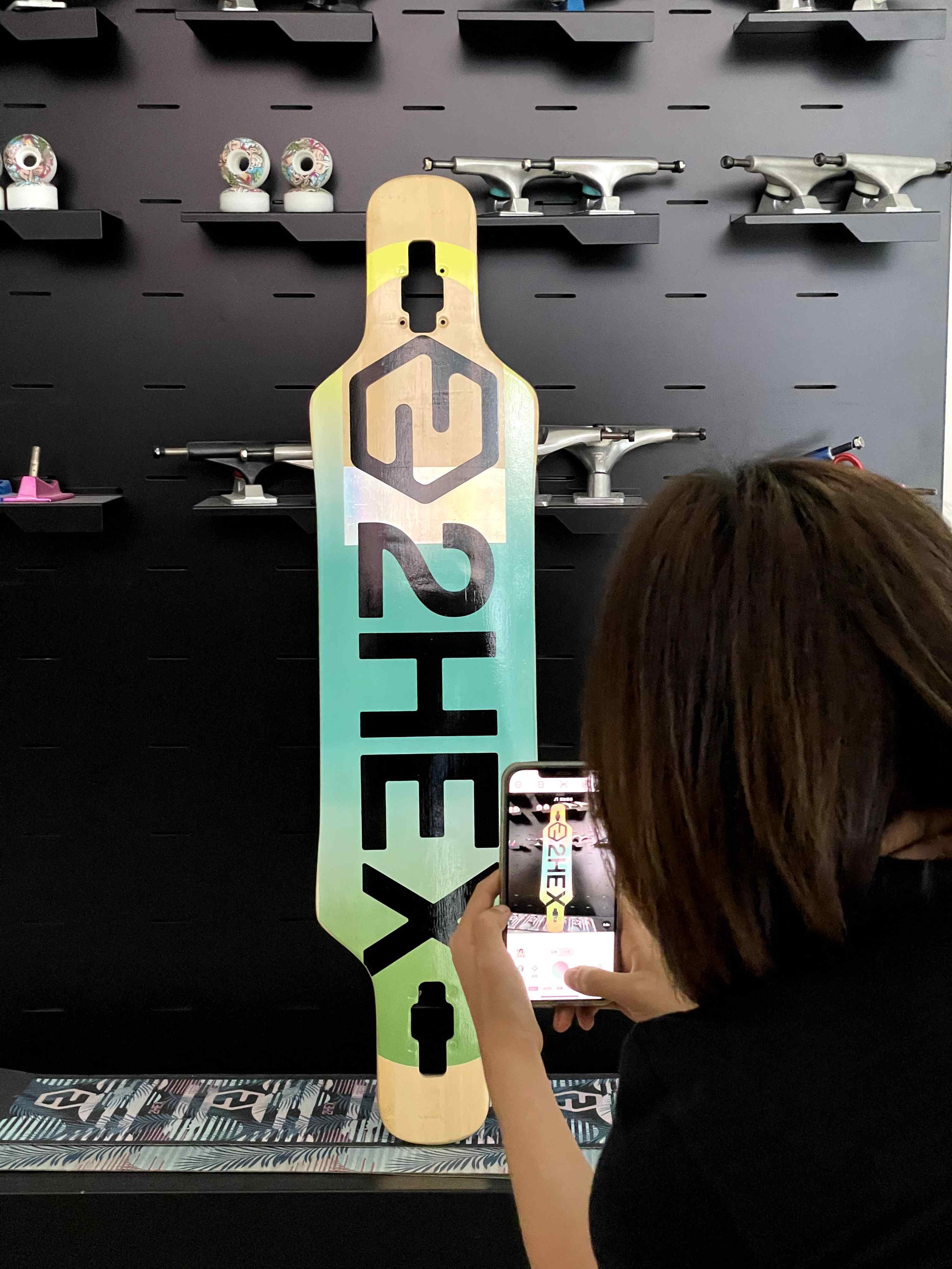 2hex longboard graphic design on display