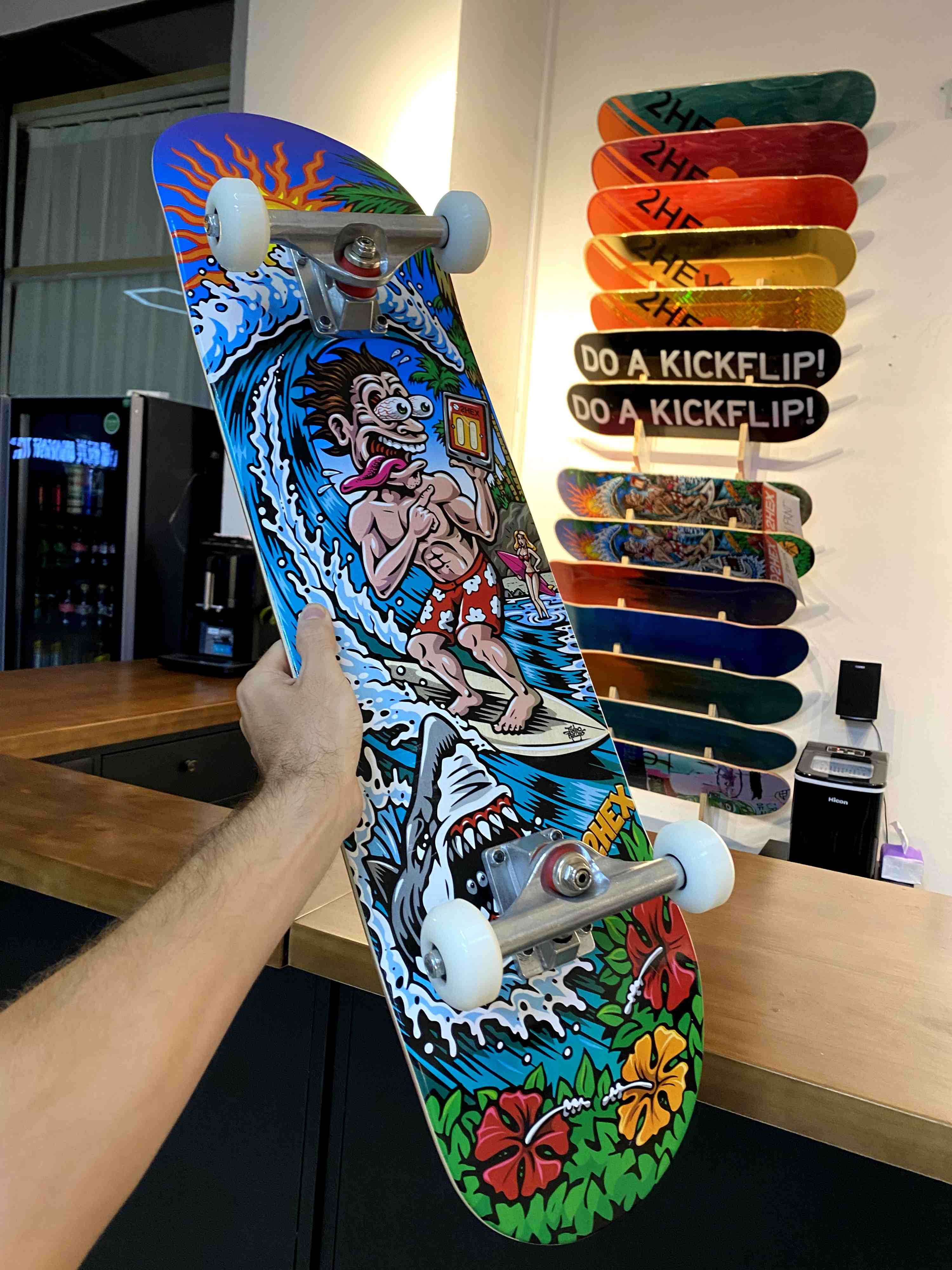 complete 2hex skateboard at the 2hex office