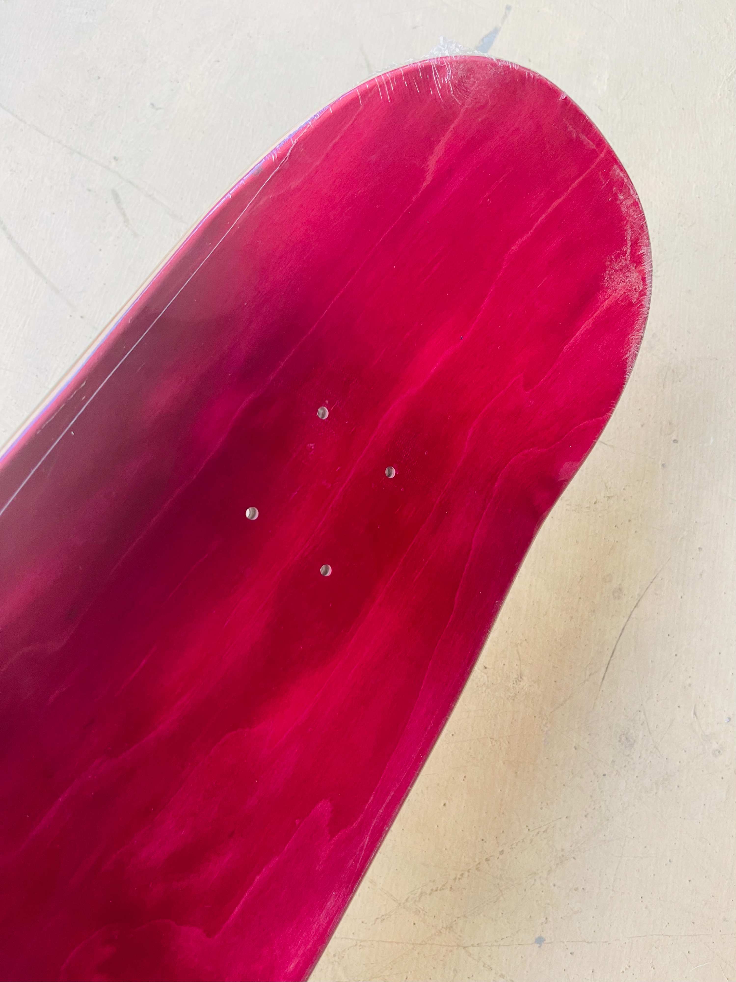 deep red face skateboard veneer