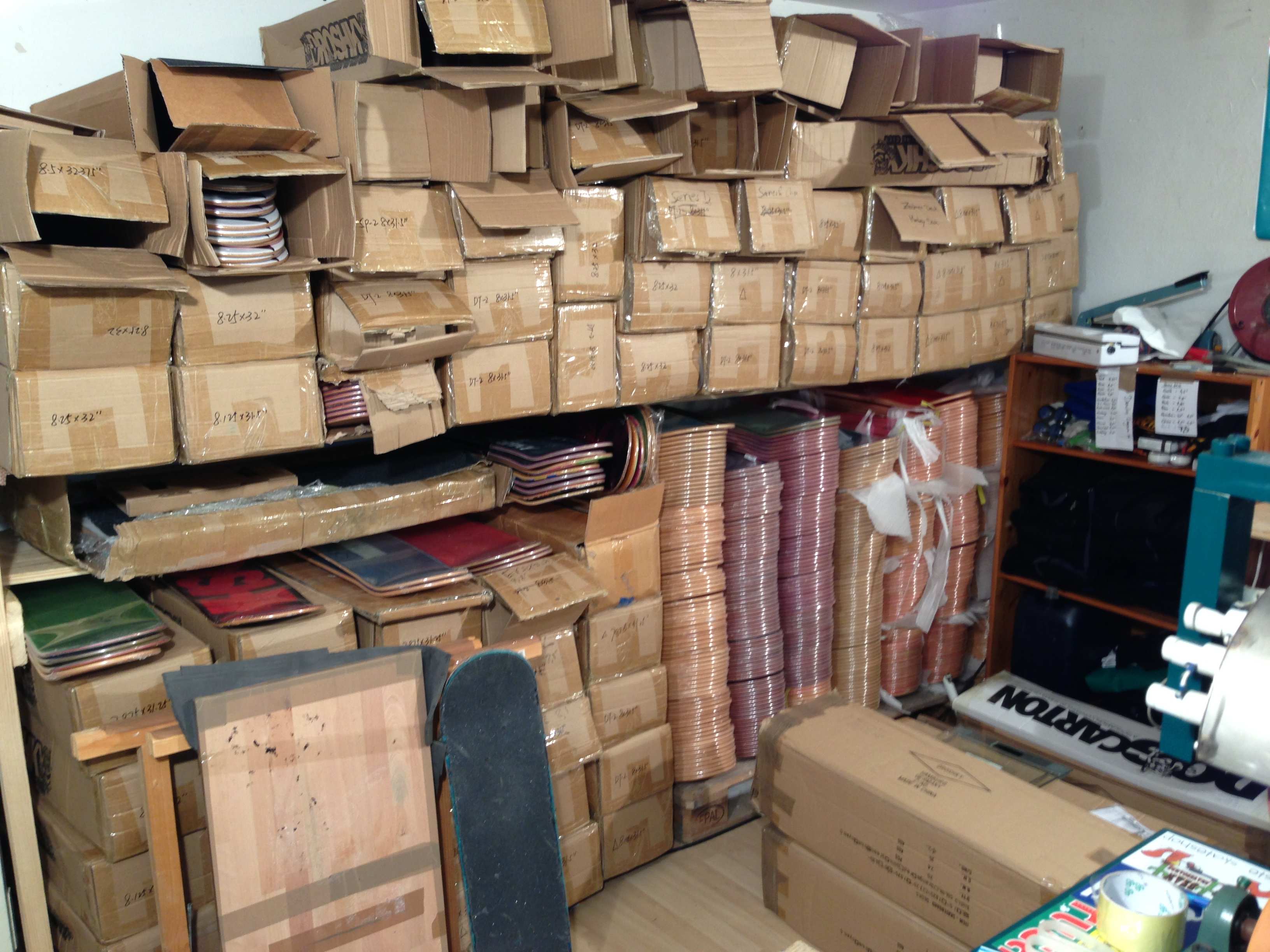 skateshop decks in the warehouse